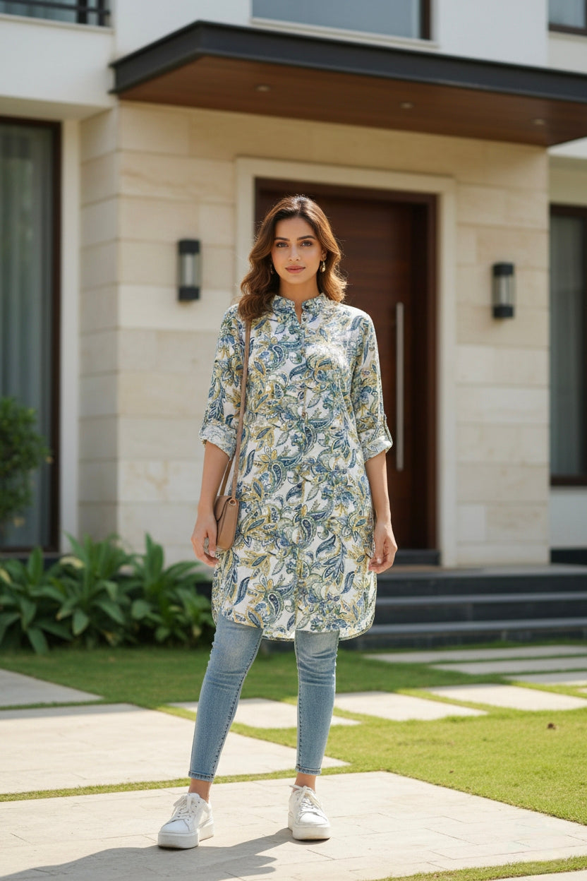 Comfort floral shirt style top