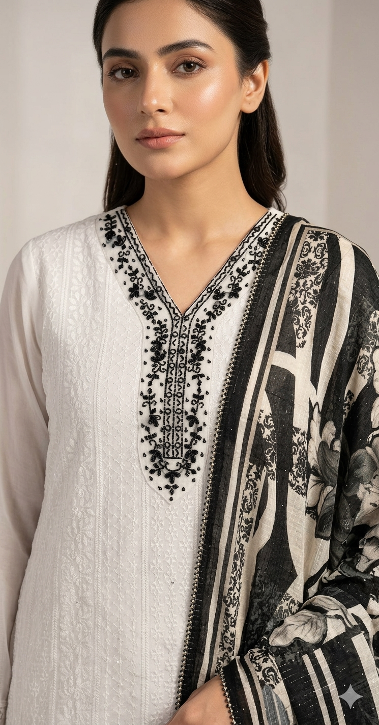 White Chikankari