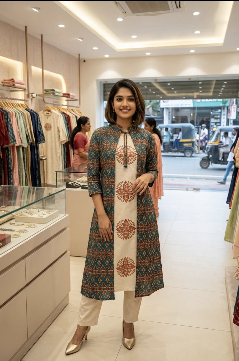 Printed Jacket Style Kurti