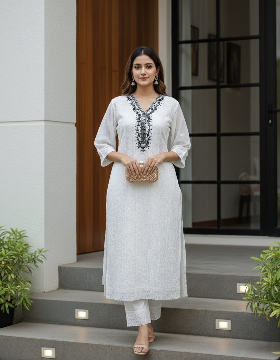 White Chikankari