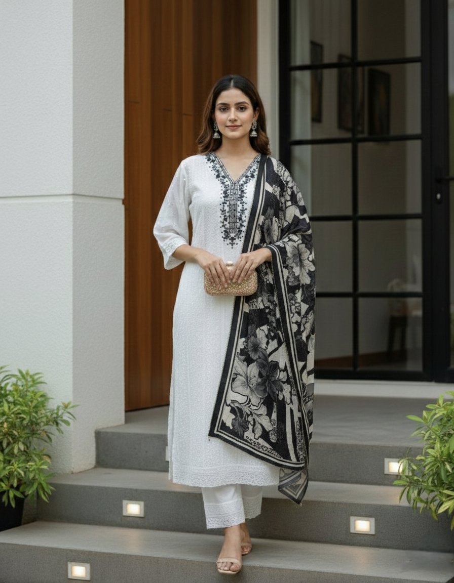 White Chikankari