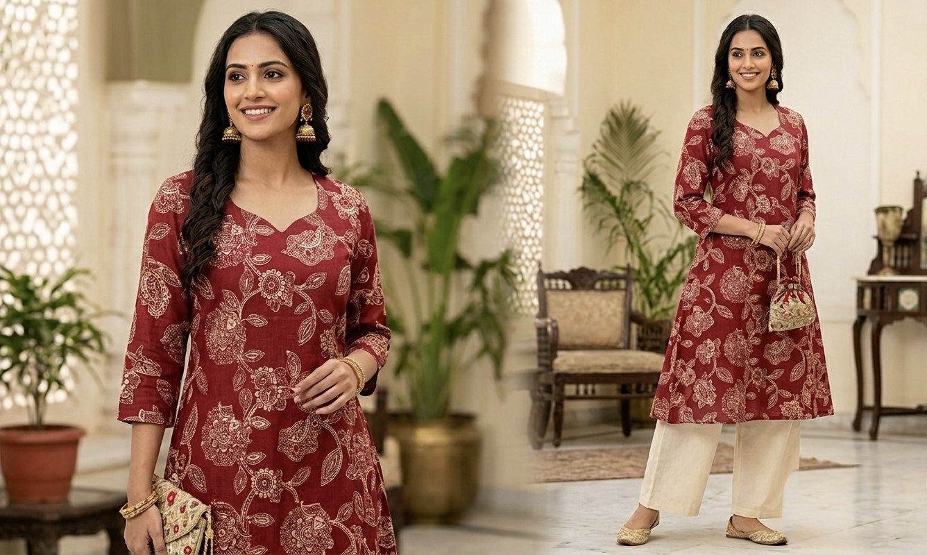 Royal Maroon Bloom Kurta