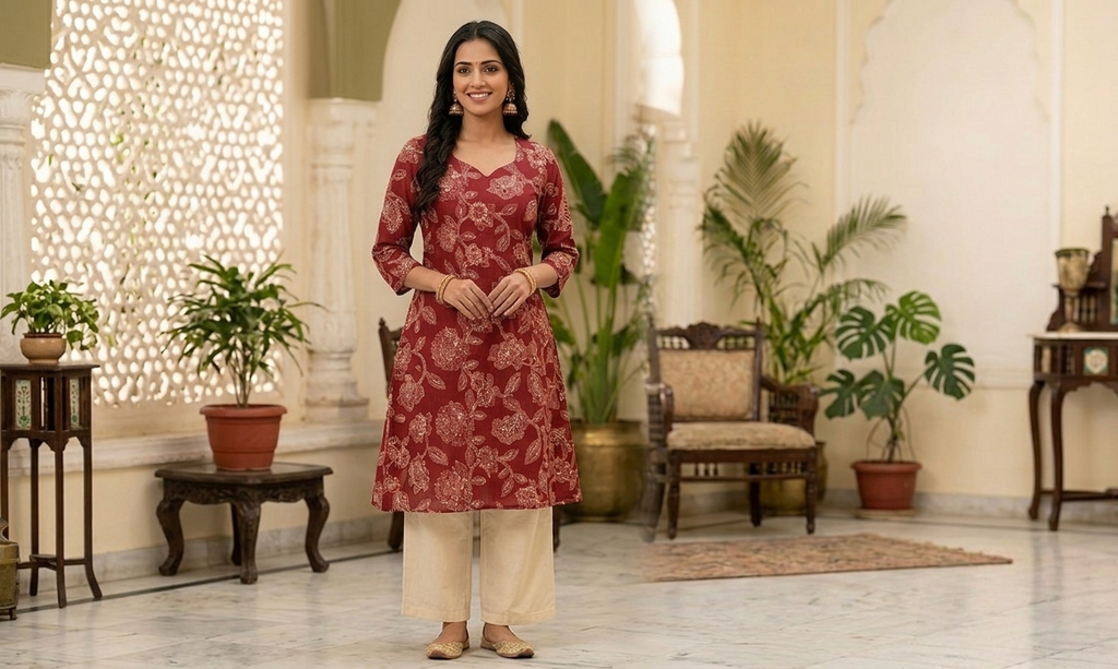 Royal Maroon Bloom Kurta