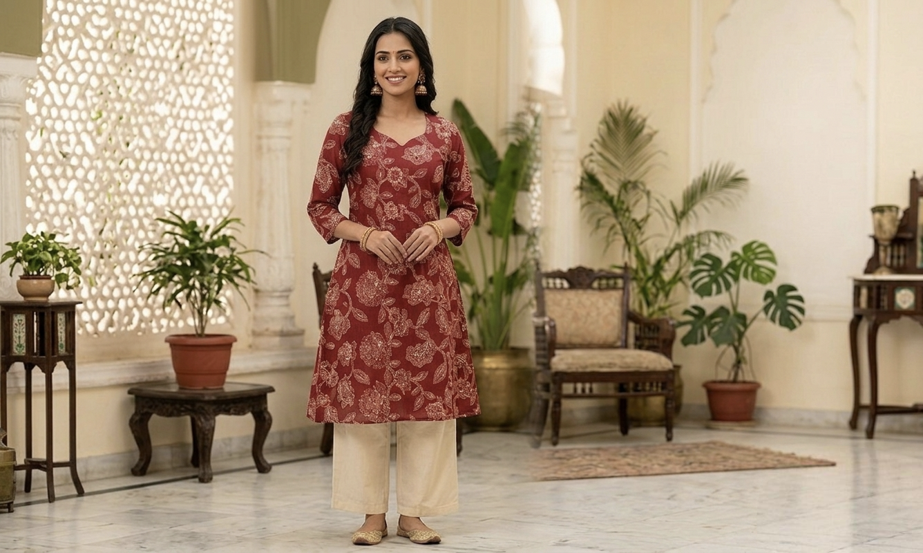 Royal Maroon Bloom Kurta